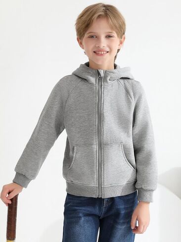 Haloumoning Boys Zip Up Fleece Hoodies Kids Raglan Long Sleeve Lightweight Hooded Sweatshirts with Pocket 5-14 Years in Saudi Arabia