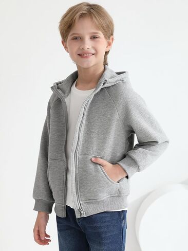 Haloumoning Boys Zip Up Fleece Hoodies Kids Raglan Long Sleeve Lightweight Hooded Sweatshirts with Pocket 5-14 Years in Saudi Arabia