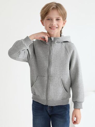 Haloumoning Boys Zip Up Fleece Hoodies Kids Raglan Long Sleeve Lightweight Hooded Sweatshirts with Pocket 5-14 Years in Saudi Arabia