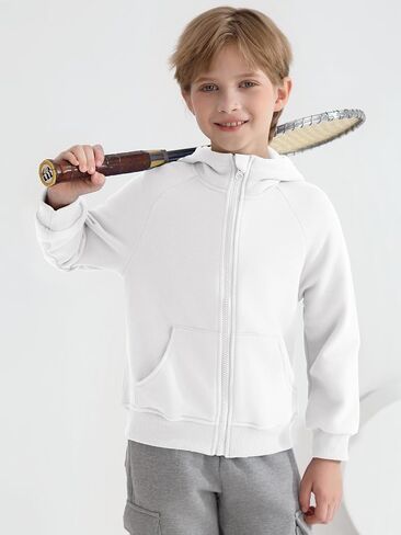 Haloumoning Boys Zip Up Fleece Hoodies Kids Raglan Long Sleeve Lightweight Hooded Sweatshirts with Pocket 5-14 Years in Saudi Arabia