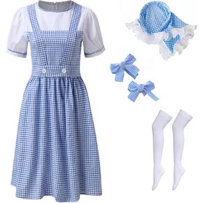 Women's Blue Gingham Costume, Storybook Character Dress Set for Halloween, Cosplay, and Themed Parties
