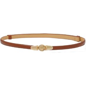 PU Leather Belts for Women Skinny Thin Waist Belt with Gold Buckle for Dresses