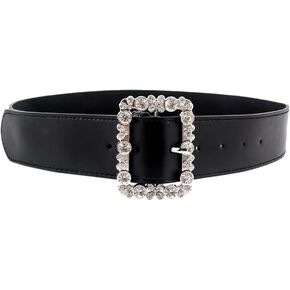 esowemsn 1PC Black Imitation Leather Waist Belt Women's Leather Belt with Square Rhinestones Buckle for Jeansn Pants Dress Skirt