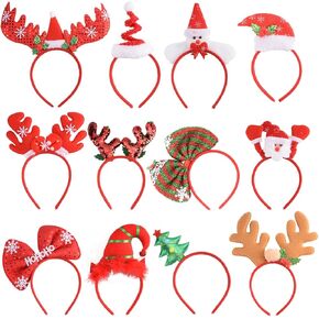 12 PCS Holiday Headbands,Cute Christmas head hat toppers,Great Fun and Festive for Christmas Party Favors Holiday Favors Christmas photos booth