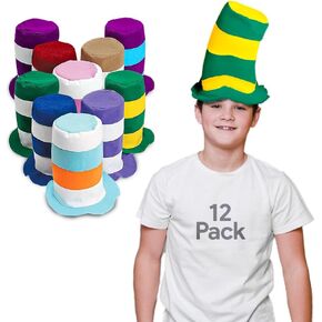 Stove Pipe Hats - Party Hats for Adults – Felt Top Hat – Bulk Assorted Color Group Costume Hats – 12 Pack – Funny Party Hats