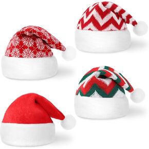 Civaner 4 Pcs Christmas Hat Adult Santa Hat Glitter Sequin Xmas Cap Plush White Red Snowflake Santa Hat
