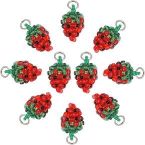 CHGCRAFT 10Pcs Strawberry Charm 3D Fruit Glass Beads Charms Fruit Pendants Hanging Pendant Glass Beads Charms For Making Necklaces, Earrings, Bracelets and Other Handicrafts