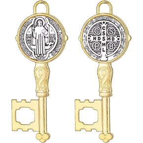 8pcs Alloy Saint Benedict Jubilee Medal Key Shaped Pendant Charms Miraculous Medal Floral Rosary Necklace Bracelets DIY Jewelry Making