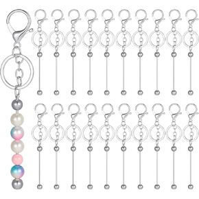20 Pcs Beadable Keychain Bars,Blank DIY Keychains for Beads,Keychain Making Supplies Kit,Metal Beaded Keychain