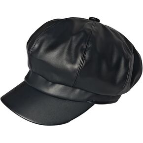 قبعة نسائية من جلد البولي يوريثان لموزع الصحف بلون سادة قبعة بيريه مثمنة كلاسيكية قبعة بيكر بوي قناع in Kuwait