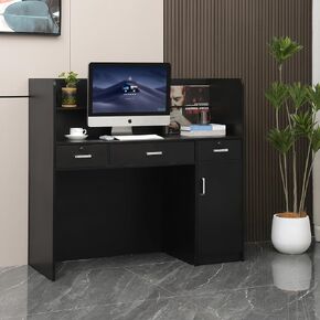 Houseables Reception Desk, Front Desk Reception Counter w/Locking Drawers, Cabinet, Shelf, 47Lx19Wx43H, Black Wood, Receptionist Desk, Retail Checkout Counter, Retail Counter Table for Salon, Office