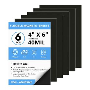 Non Adhesive Magnetic Sheets,4''x6'' 6PCS,Plain Magnets Sheets,Flexible Magnetic Sheets for Craft&Dies Storage,Making Fridge Magnets,Flexible,Adhesive,Printable Magnet Sheets