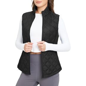 BALEAF Women's Puffer Vest Lightweight Winter Warm Stand Collar Quilted Vests Water Resistant Zip Pockets
