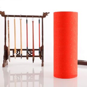KYMY Red Xuan Paper by Roll with Golden Point,Red Chinese Calligraphy Paper with 17cmX20m(6.7inch X 65.6feet),Spring Festival Scrolls Red Paper,Chinese Couplets/Chunlian/Duilian/Rice Red Paper
