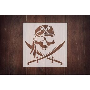 Reusable Skull Pirate Stencil 5.5" x 5.5" - Custom Adventurous Design for Themed Crafts