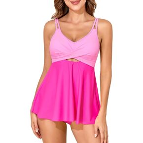 Tankini Swimsuits for Women Tummy Control Bathing Suits Two Piece Swim Dress with Bottom Flowy Swimwear