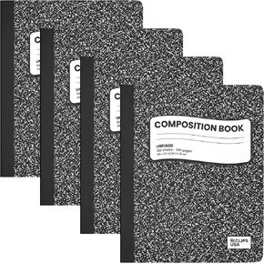 Composition Notebooks, Unruled Composition Notebook, Hard Cover Marble Composition Notebook, 100 sheets, 9.75″ x 7.25″ (4)