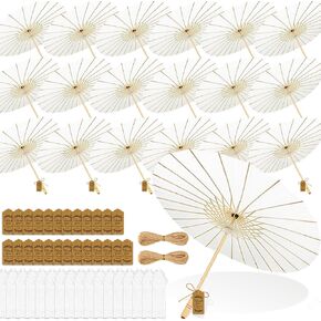 21 Pack 33 Inchs Paper Wedding Umbrella Set,White Umbrella for Wedding with Paper Thank You Card and Storage Bag,DIY Oil Paper Coloring Chinese Umbrella Wedding Bridal Party Decorations