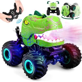Monster Truck Toys, Dinosaur Remote Control Car for Kids, 360° Rotating RC Car with Spray, Light, Music, 2.4Ghz Rechargeable 4WD Off-Road Car Boys Girls Age 3-12 Birthday