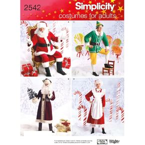 Simplicity 2542 Santa, Elf and Mrs. Santa Sewing Pattern for Adults Christmas Costume by Wrights, Sizes BB L-XL