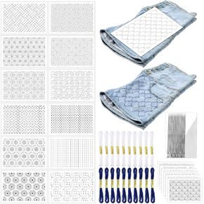85 Pcs Sashiko Embroidery Pattern Stabilizers Set Water Soluble Embroidery Transfer Patterns Stencils Stick and Stitch Embroidery Paper Sashiko Template for Sewing Hand Quilting and Embroidery