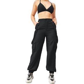 Womens Cargo Pants Stretchy Jogger Slim Fit High Waist Trouser Clubwear Y2K Sweatpants with Belt