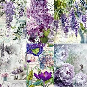 Lilac Theme Rice Paper, 8 x 10.5 inch (6pc) - 6 Design Mulberry Paper for Decoupage Scrapbooking Cards Crafts by Craft Kreatively