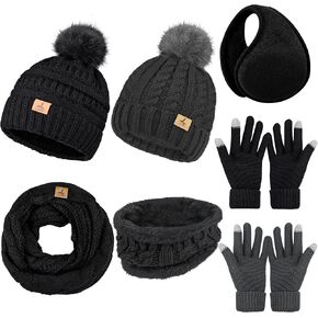 2 Set Winter Hat Scarf Gloves and Ear Warmer, Warm Knit Beanie Hat Touch Screen Gloves for Men Women in Kuwait