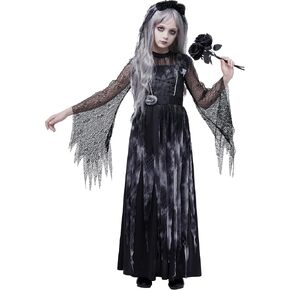 Spooktacular Creations Princess Costume for Girls, Scary Halloween Costumes for Kids, Black Dress Outfit with Headband for Halloween Ghost Role Playing Parties (Large(10-12 yrs))