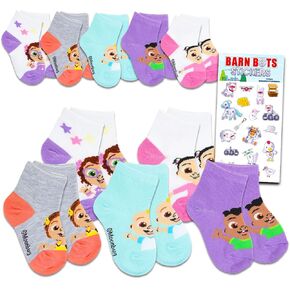جوارب Cocomelon للأطفال الصغار من الأولاد والبنات - مجموعة من 10 أزواج من الجوارب بدون عرض بمقاسات 4-7 بالإضافة إلى الملصقات| اكسسوارات كوكوملون للأطفال والرضع in Kuwait