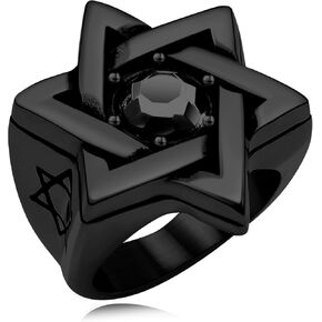 Star of David Ring for Men Women, 18K Gold/Black Stainless Steel Vintage CZ Signet Protection Amulet Rings, Size 7-14 in Kuwait