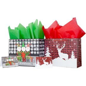 Ranfashiong 13" Christmas Gift Bag with Tissue Paper Xmas Wrapping New Year's Holiday Presents(Red and Black 2)