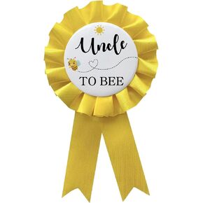 WOWOPA Uncle To Bee Tinplate Badge Pin, Gender Reveal Baby Shower Pin, Yellow Satin Fabric Button Honeybee Theme Party Decoration - 1pcs