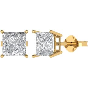 Clara Pucci 2.9ct Princess Cut Solitaire White Created Sapphire Unisex Stud Earrings 14k Yellow Gold Push Back conflict free Jewelry