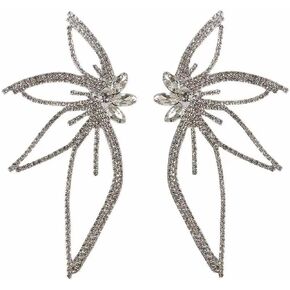 Bohemian Shiny Dainty Full Rhinestones Studs Earrings,Huge Butterfly Studs Earrings Vintage Statement Earrings Angel Wings Crystal Earrings Leaf-shaped Flower Stud Earrings Wedding Jewelry Gifts for Women