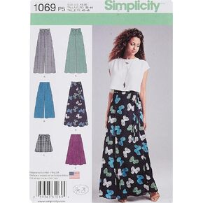 Simplicity US1069D5 Misses' Wide Leg Pants, Shorts, and Maxi Skirt Sewing Pattern Kit, Code 1069, Sizes 4-12