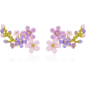 Lavender Purple Pink Flower Enamel Stud Earrings Jewelry Gift Juicy Grape