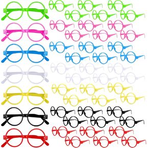42 Pack Kids Plastic Glasses Bulk Colorful Wizard Glasses Round Glasses Frame No Lenses Kids Play Glasses for Kids Birthday Cosplay Halloween Party Favors