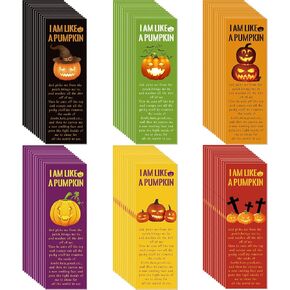 Gueevin 120 Pieces Halloween Bookmarks Pumpkin Bible Verses Bookmarks Christian Bookmarks Religious Book Markers for Women Girl Book Lovers Church Baptism Christian Halloween Gifts