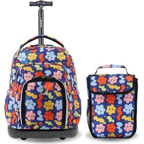 J World Lollipop Kids Rolling Backpack & Lunch Bag Set for Elementary School. Carry-On Suitcase with Wheels, Spaceship