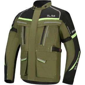 ILM Men's Street Motorcycle Jacket with CE Armor and Detachable Thermal Liner All Season Waterproof Adventure Touring Jacket Model JRL3 Green, L