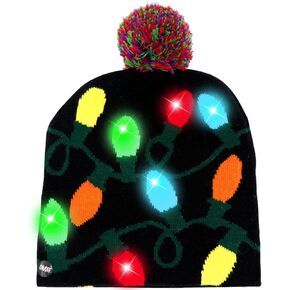 OurWarm LED Christmas Hat, Light Up Christmas Hat Christmas Beanie 6 Colorful Lights Unisex Knitted Beanie Holiday for Party