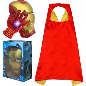 msaivordl Superhero Toys and Costume Gloves Luminous Voice Toy Glove Roleplay Toy LED Light Eye Mask and Satin Cape for Kids Halloween Toy Party Gift