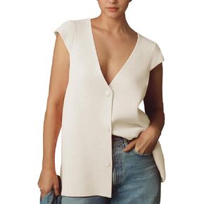 Hixiaohe Knit Sweater Vest for Women Sleeveless Cardigan V Neck Button Tank Tops Womens Fashion Casual Summer Dress Waistcoat