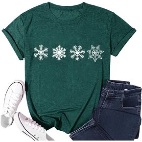 Merry Christmas Shirts for Women Funny Snowflake Graphic Print Holiday T Shirt Winter Casual Short Sleeve Xmas Tee Tops