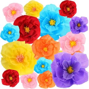 TaoBary 18 Pieces Mexican Paper Flowers Fiesta Crepe Paper Flowers Carnival Tissue Flowers Mexican Party Decorations for Wedding Birthday Cinco De Mayo Party 12,10,8 Inch(Retro Color)