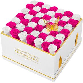 Forever Flowers 49-Piece Preserved Roses in a Box Flowers for Delivery Prime Long Lasting Flowers Gift for Wife Valentines Day Mothers Day Anniversary (Pink)