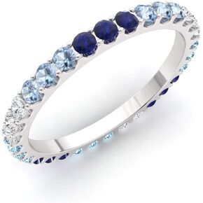 Diamondere Natural and Certified Multi Gemstone Wedding Ring in 14K White Gold | 1.08 Carat Full Eternity Stackable Band for Women, US Size 4 to 8