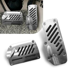 2 PCS Car Automatic Transmission Pedal Cover, 5.5" x 2.4" Accelerator + 4.9" x 2.9" Brake Pedal, Alloy Durable Structure Sport Decoration + Non-Slip Rubber Strip, Universal for Cars (Black)