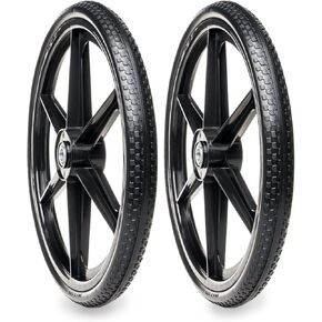 2 Pcs 20" Flat Free Tires Polyurethane Non-inflated Tires Wheels, 20x2 Inch Tire with 3/4 Ball Bearings, 2.44" Centered Hub for Wheelbarrow, Garden Carts, Garden Trailers, Roofing Equipment